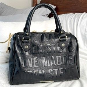 Steve Madden Satchel Handbag Dr Bag Logo Black Gold Hardware